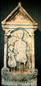 Grafstèle met afbeelding van een vader en zoon, 1e-2e eeuw door Roman